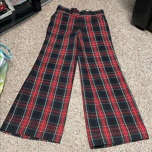Vintage 70s tartan Plaid ultra bell bottom Wide-Leg high rise Pants- soo cool